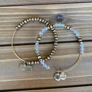 Alex and Ani Layering Gold Metal Bangle Bracelets Bundle of 2 Clear Copper Beads